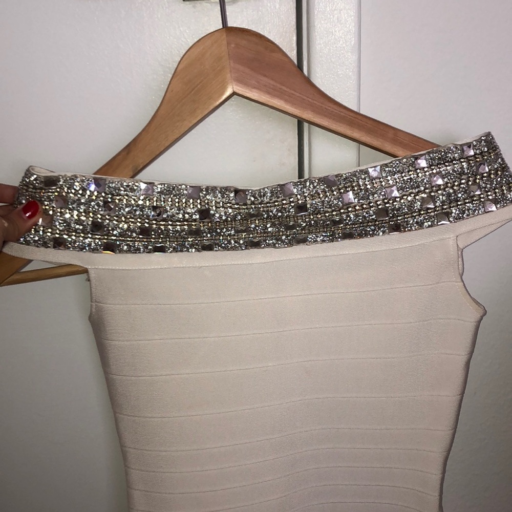 White Bodycon Dress with silver detailing